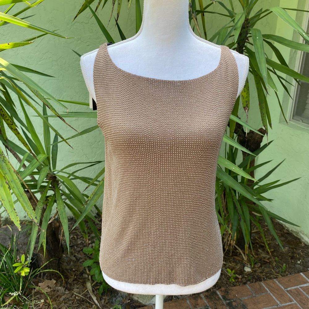 Linda Allard Hand Beaded Tan Tank Top